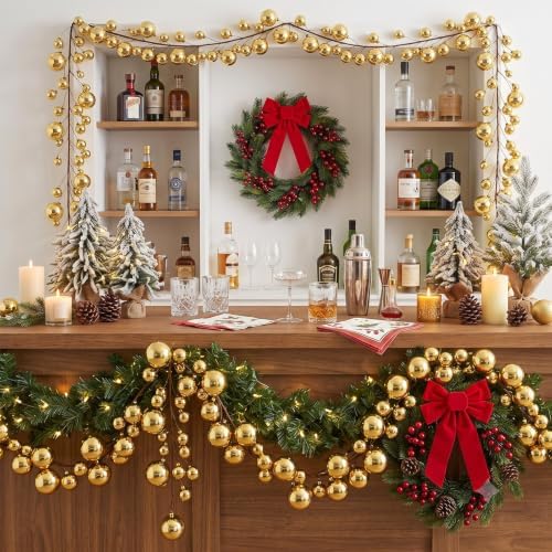 2 Pcs 9 ft Christmas Ball Garland Ornaments, Gold - Image 6
