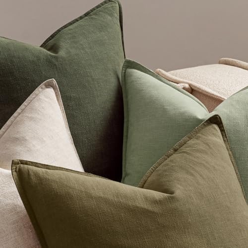 MIULEE Green and White Boho Linen Pillow Covers 18x18 Inch Pack of 4 - Image 6