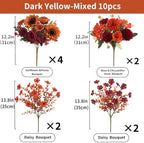 Mixed 10 Pcs Fall Artificial Sunflower Peony Bouquet, Burnt Orange Burgundy Silk Faux Flower, Autumn Faux Floral Arrangements for Wedding Table Centerpiece DIY Thanksgiving Farmhouse Outdoor Decor - Image 3