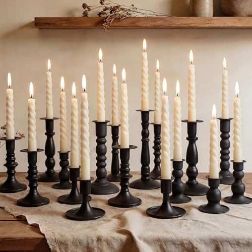 Mumufy 20 Pcs Matte Candlestick Holders, Metal Wedding Taper Candle Holders Vintage Candles Stand Set, Candle Stick Decor for Mantel Table Centerpiece Wedding Dining Table Decor Mantelpiece (Black) by Mumufy