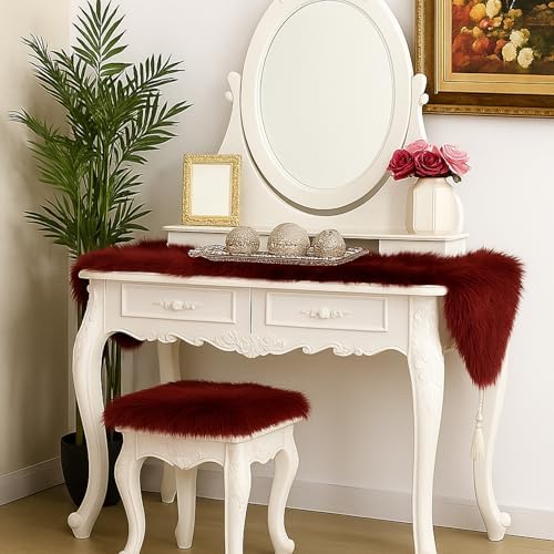 Christmas Table Runner with Tassels, Wine Red Fluffy Faux Fur Xmas Dresser Table Runners for Home Dinning Table Decor ,11.8x70.7 inch - Image 2