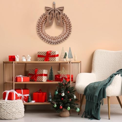 Brown Christmas Velvet Wreath 14" Christmas Decoration Front Door Xmas Velvet Ornament with Bow Xmas Wreath Decorations for Table Fireplace Porch Window Wall New Years Home Party Indoor Decoration - Image 4