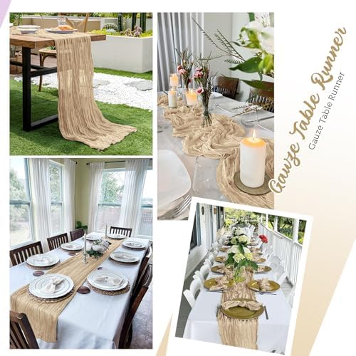 16 Pack Beige Cheesecloth Table Runners 20x120 Inch Gauze Table Runner Cheese Cloth 10FT Beige Table Runner Rustic Sheer Runner for Wedding Birthday Party Baby Shower Table Decor - Image 5
