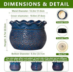 12 Inch Plant Pot, Ceramic Flower Pots Indoor, Retro Blue - Image 2