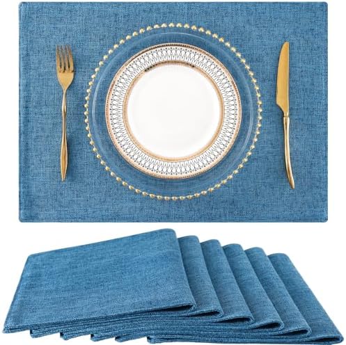 homing Faux Cotton Linen Placemats Set of 6, Cloth Dining Table Mats by homing