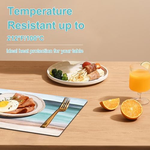 Coastal Placemats Set of 4 - Coastlin Faux Leather Anti Heat Placemats for Dinner Table, Non-Slip Waterproof Oil-Proof Washable Reusable Placemat for Indoor Outdoor Kitchen, 15.75In*11.81In - Image 2