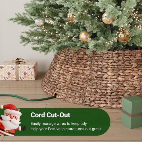 ELYKEN 38 Inch Woven Rattan Christmas Tree Collar, 7-Piece Xmas Tree Skirt - Image 4