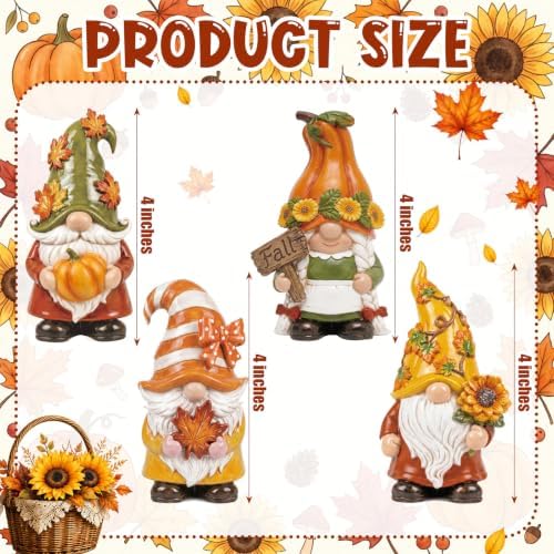 Simgoing 4 Pcs Fall Gnomes Decoration for Home Thanksgiving Gnome Figurines - Image 2