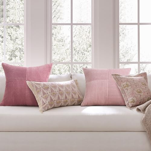 Topfinel Pink Throw Pillow Covers 22x22 Set of 4,Double-Design Decorative Throw Pillow Covers,Dustypink Soft Corduroy Home Decor Cushion Cases for Couch Living Room Bedroom and Sofa(55 * 55 cm) - Image 3
