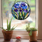 Blue Purple Iris Flowers Stained Glass Window Hanging Suncatcher Gifts 9.8" - Image 4