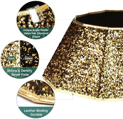 HarcoHome Glitter Christmas Tree Collar, 26" D Sparking Sequins Tree Skirt, Dazzling Foldable Tree Stand Base Cover, Handcrafed Tree Ring for Xmas Tree Decoration (Gold and Black, Diamond) - Image 3