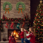 2 Pcs LED Christmas Norfolk Pine Wreath, Gold Bow, Classic - Image 6