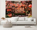 15x10ft Chinese New Year Backdrop for Photography Red Lantern Garden Altar Background for Lunar New Year Spring Festival Oriental Theme Event Decor Photo Studio Props - Image 4