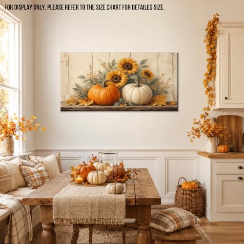 WAXWHELK Pumpkin Fall Canvas Wall Art, Pumpkin and Sunflower Autumn Thanksgiving Painting Pictures, Rustic Farmhouse Artwork for Living Room Bedroom Home Decor (30"x60") - Image 3