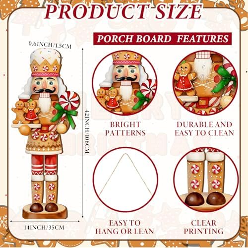 Christmas Snowman Wooden Porch Sign Decor, 40 Inch, Nutcracker - Image 2
