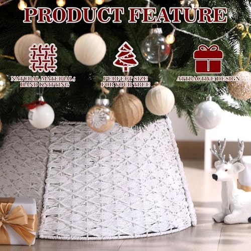 Poen Woven Rattan Christmas Tree Collar, White, 24 Inch - Image 4