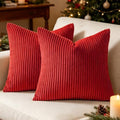 Set of 2 Christmas Corduroy Large Decorative Throw Pillow Covers 26x26 Red by Unknown