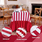 Ruffle Table Cloth Red and White Striped Tablecloth - 80 x 120 Inch Waterproof Tablecloths Rectangle Polyester Red Striped Table Cover for Birthday Wedding Picnic Baby Shower Holiday Party Decoration - Image 5