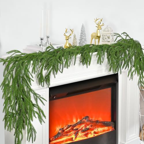 2Pcs 6 Ft Christmas Norfolk Pine Garland for Mantel and Holiday Decor - Image 3