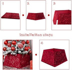 Red Christmas Tree Collars for Atificial Trees,24 Inch Sparkling Sequins Christmas Skirt, Base Cover,Holiday Home Decor Ring(Medium) - Image 3