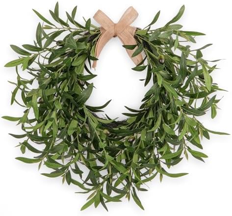 Artificial Olive Wreath for Front Door - 22 Inch Faux Greenery Wreath with Burlap Bow & Olives - Modern Farmhouse Wall Decor, Year Round Spring Summer Wreath for Indoor Outdoor Wedding Entryway by Unknown
