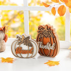 Glitzhome Thanksgiving Wooden Pumpkin Decor Set of 2 (6" & 8" H) - Blessed & Thankful Farmhouse Table Sign Decor, Fall Pumpkin Blocks for Holiday Home Decor Accents Centerpiece - Image 5