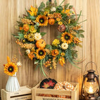 24 Inch Fall Wreaths for Front Door Outside with Sunflowers,Pumpkins,Leaves - Image 3