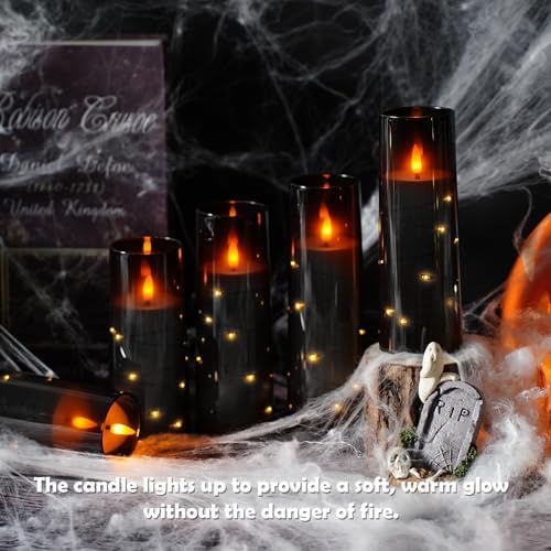 kakoya Flameless LED Candles with Timer 5 Pc Flickering Flameless Candles for Romantic Ambiance and Home Decoration Stable Acrylic Shell,with Embedded Star String,Battery Operated Candles（Black） - Image 6