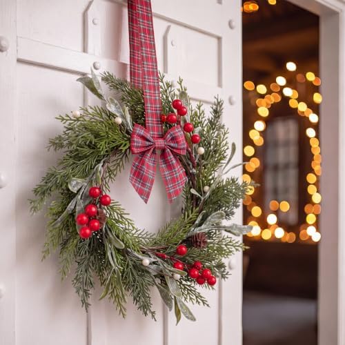 Riceshoot 12" Small Christmas Wreath for Chair Mini Cabinet Wreath with Bow - Image 3