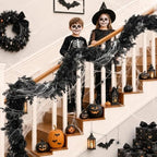 Pre-lit Halloween Garland Decorations Black Real Touch Cedar Cypress with Berry & Spider & Spiderweb Halloween Garland for Mantle, Fireplace, Table, Stairs, Door, Indoor Outdoor Decor, 9FT - Image 5