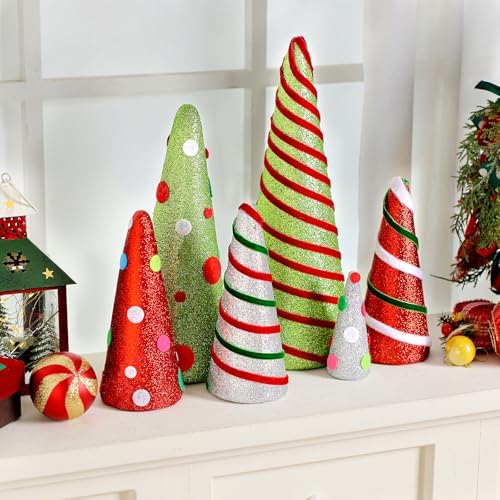 Marsui 6 Pcs Christmas Cone Trees Decorations, 11.8" 10" 6.8" 4.13" - Image 4