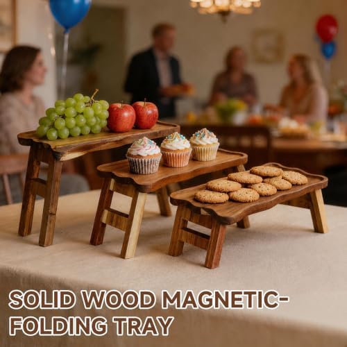3 Tiered Serving Tray for Party Acacia Wood Foldable Tiered Tray Stand - Image 6