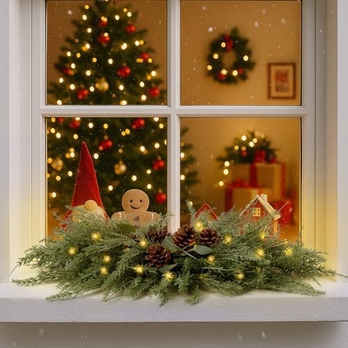 Yalikop 1 Pcs 24.5 Inch Christmas Swags with Light, Pine Cone - Image 3