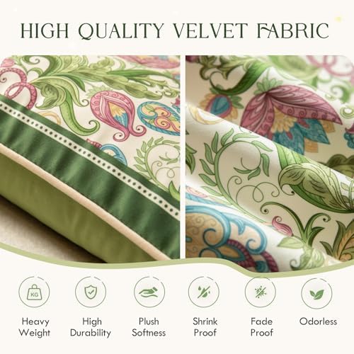 Vintage Green Floral Pillow Cover 18x18, Paisley - Image 3