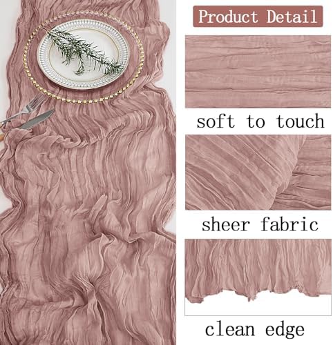 16 Pack Dusty Pink Cheesecloth Table Runner 20 x 120 inch Gauze Table Runners 10 FT Long,Semi Sheer Cheese Cloth Fabric Table Runner Bulk for Wedding,Party,Baby Shower,Bridal Shower Decoration - Image 3