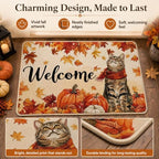 Fall Welcome Doormat 32x48in, Autumn Cat with Plaid Scarf Front Door Mat - Image 5