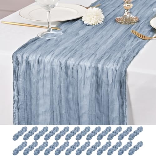 24 Pack Dusty Blue Table Runner 10Ft Cheesecloth Table Runner Rustic Gauze Table Runners Romantic Long Sheer Fabric Cheese Cloth Table Runners for Wedding Party Bridal Baby Shower by Lumaycens