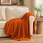 Burnt Orange Throw Blanket for Couch, Fall Waffle Knit Throw Blanket 50x60 - Image 5