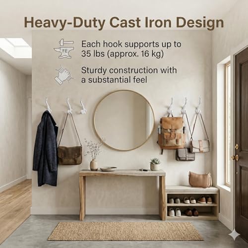 Chumia 6 Pack Cast Iron Wall Hooks Vintage White Vintage Heavy Duty - Image 2
