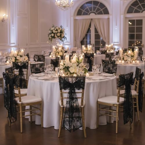 Remagr 6 Pcs Black Lace Table Runners 30" x 120" Floral Wedding Decor - Image 5