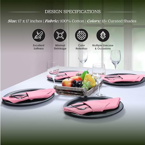 Pink Table Napkins, 17"x17" - Set of 12-100% Cotton, Durable, Absorbent, Soft, Washable - Ideal Hotel Quality Table Linen for Dinner, Rustic Weddings, Summer, Easter, Pink - Image 5