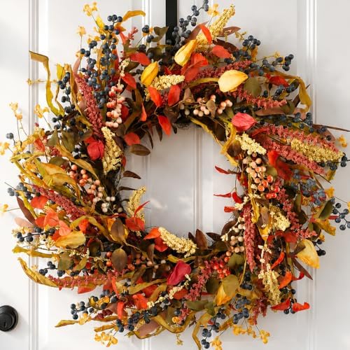 26" Fall Wreaths for Front Door: Berry Autumn Wreaths with Hanger by Walasis
