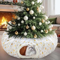 Cat Tunnel Christmas Tree Skirt, Cat Tunnel Bed with Hanging Toy Ball, Foldable Plush Cats Cave Donut Tunnel Christmas Decorations, Kitty Tunnel for Indoor Kitten Rabbit Puppy, White Gilded by CORALMEE