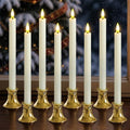 Flameless Taper Candles with Gold Holders & Sensor Dusk to Down by Mavandes