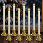 Flameless Taper Candles with Gold Holders & Sensor Dusk to Down by Mavandes
