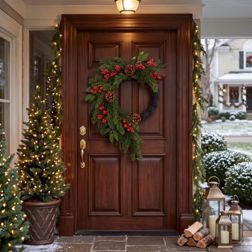 22'' Christmas Wreath for Front Door Large Door Wreath, Rustic - Image 6