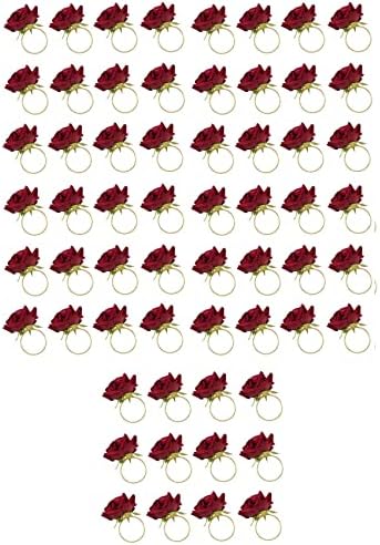 60 PCS Red Rose Shape Towel Buckle Napkin Ring Wedding Valentine's Day Hotel Table Decor Metal Gold Napkin Holder by Unknown
