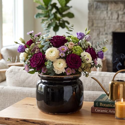 7.7" Large Ceramic Plant Pot Black Vintage Planter Crackle Glaze Decorative Antique Flowers Pot with Drainage for Indoor Outdoor Plants Home Shelf Kitchen Office Patio Decor Gift - Image 4
