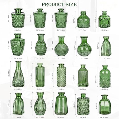 Glass Bud Vases Set of 20, Small Flower Vase in Bulk for Centerpieces, Mini Vintage Peacock Green Vases for Rustic Wedding Vintage Home Table Decor - Image 2