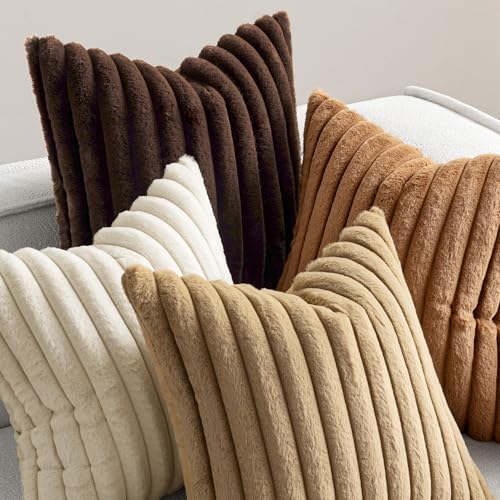 MIULEE Faux Fur Plush Decorative Throw Pillow Covers 20x20, Brown - Image 2